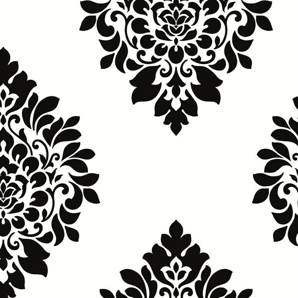 Medallion Damask Black and White Wallpaper - SAMPLE SWATCH ONLY, image 1