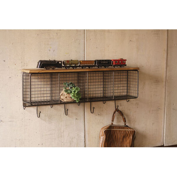 Natural Wire Mesh Four Horizontal Cubbies w/ Raw Wooden Top, image 1