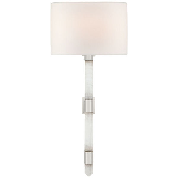 Adaline Medium Tail Sconce in Polished Nickel and Quartz with Linen Shade by Suzanne Kasler, image 1