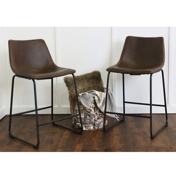 Brown Faux Leather Counter Stools - Set of 2, image 1