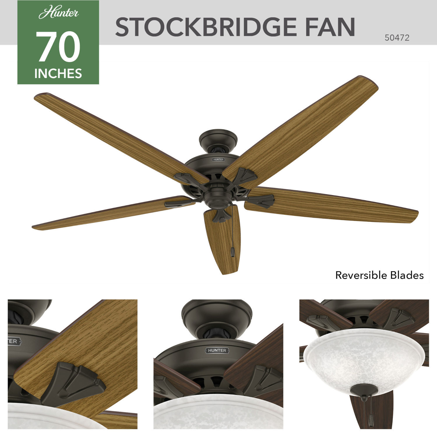 Noble Bronze Hunter Fan Company Stockbridge 70" Indoor Ceiling Fan w/ LED Light 