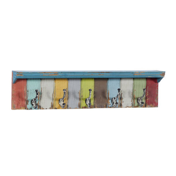 Multicolor Wood Wall Hook with Shelf, image 5