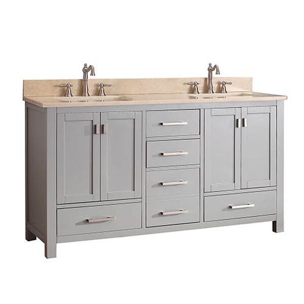 Modero Chilled Gray 60-Inch Double Vanity Combo with Galala Beige Marble Top, image 2