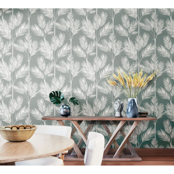 Waters Edge Gray King Palm Silhouette Pre Pasted Wallpaper - SAMPLE SWATCH ONLY, image 4