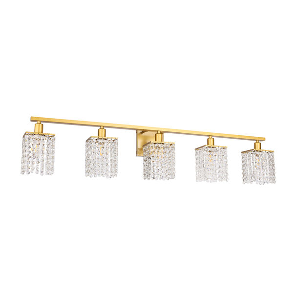 Phineas Brass Five-Light Bath Vanity with Clear Crystals, image 5