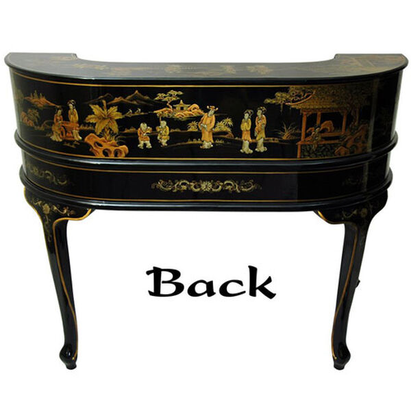 Black Lacquer Ladies Desk w/ Gold Chinoiserie, Width - 48 Inches, image 3