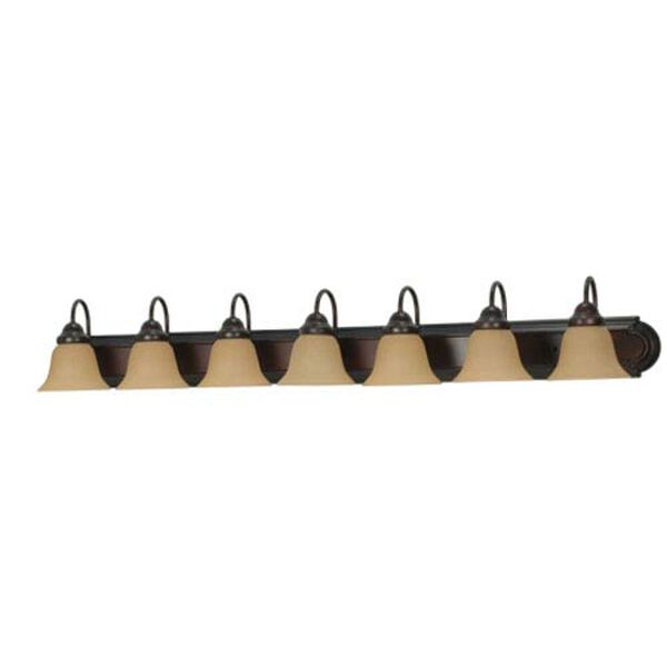 Ballerina Mahogany Bronze Seven-Light Bath Fixture with Champagne Washed Linen Glass, image 1