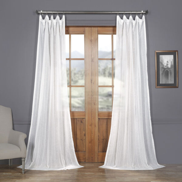 White Bordeaux Striped Faux Linen Sheer 96 x 50 In. Curtain Single Panel, image 1