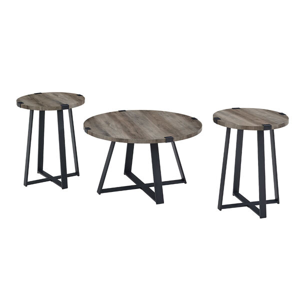 Grey Wash Metal Wrap Coffee Table and Side Table Set, 3-Piece, image 1