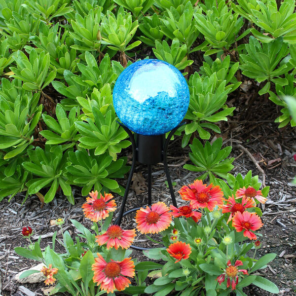 Teal Crackle Glass Gazing Globe with Stand, image 4