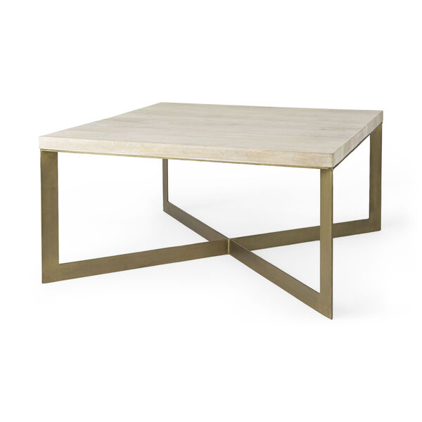 Faye Light Brown and Gold X-Shaped Square Coffee Table, image 1