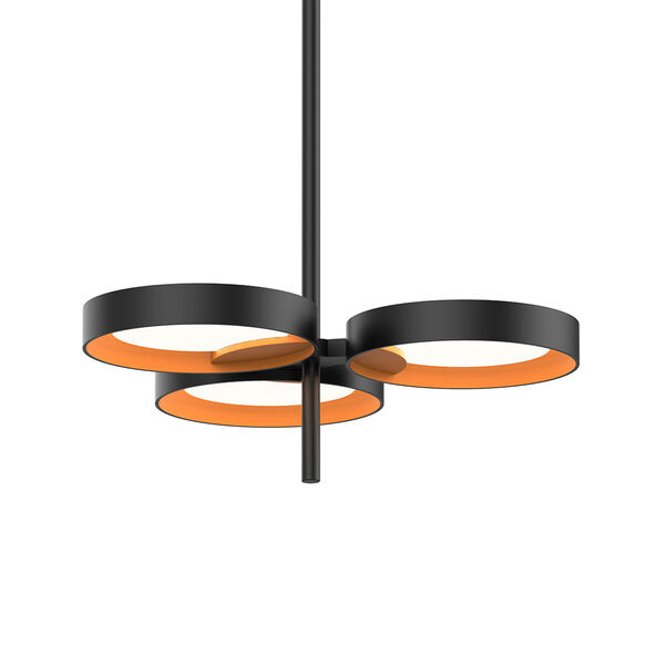 Light Guide Ring Satin Black Three-Light LED Pendant with Apricot Interior Shade, image 1