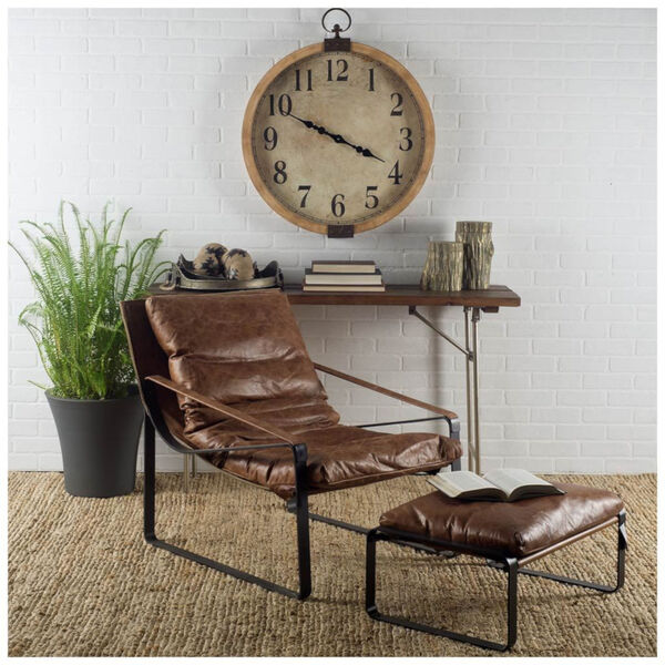 Hornet II Brown Leather and Black Ottoman, image 3