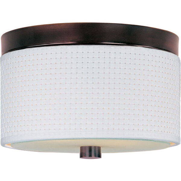 Elements Oil Rubbed Bronze Two-Light Flush Mount with White Weave Vinyl Shade, image 1