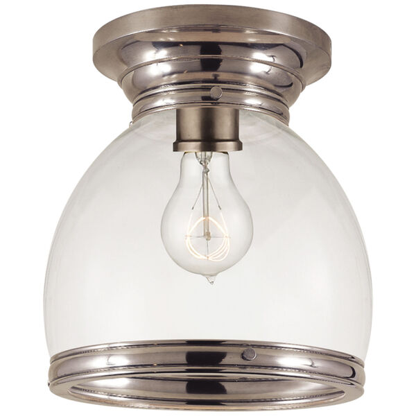 Edwardian Open Bottom Flush Mount in Antique Nickel with Clear Glass by Chapman and Myers, image 1