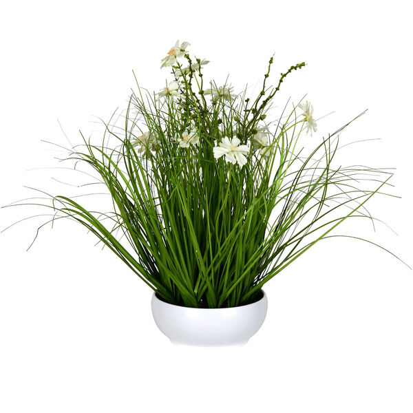 Green 17-Inch Cosmos Grass with White Pot, image 1