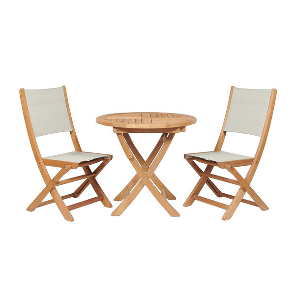 Stella White Teak Outdoor Round Folding Table and Chair Bistro Set, 3-Piece, image 1