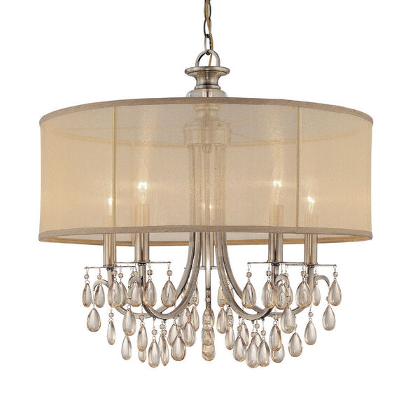 Hampton Antique Brass Five-Light Chandelier with Etruscan Smooth Oyster Crystal, image 1