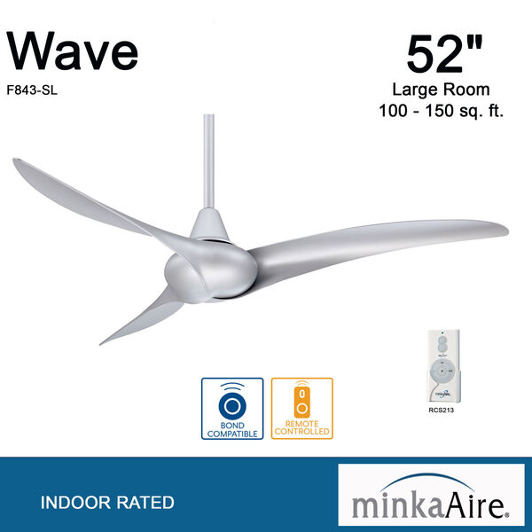 Wave 52-Inch Ceiling Fan in Silver with Three Blades, image 5