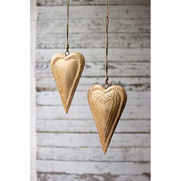 Gold Antique Brass Metal Hearts, Set of Two, image 1