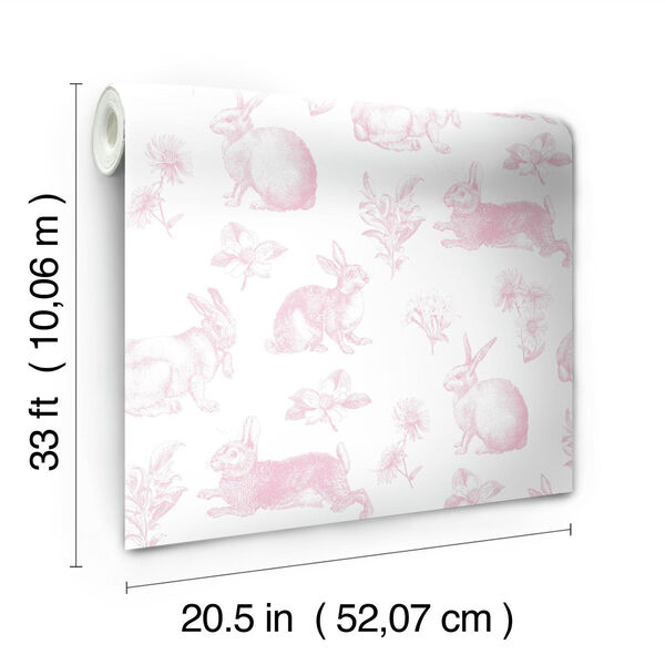 A Perfect World Pink Bunny Toile Wallpaper - SAMPLE SWATCH ONLY, image 4