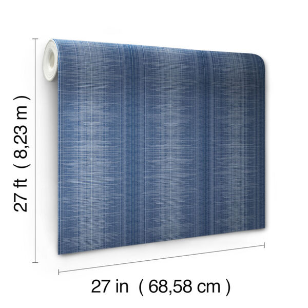 Handpainted  Navy Silk Weave Stripe Wallpaper, image 4