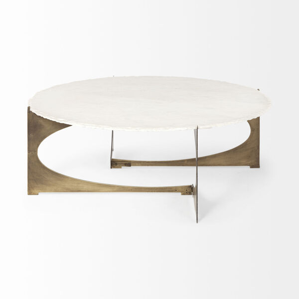 Reinhold I White and Gold Round Marble Top Coffee Table, image 2