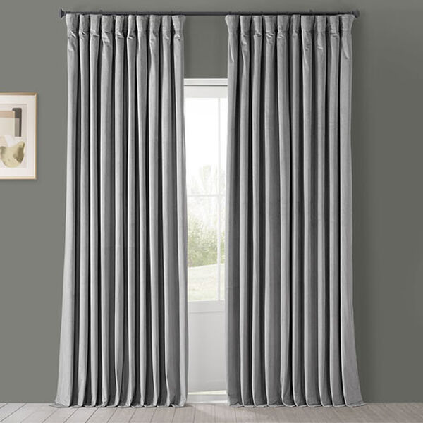 Signature Silver Grey Double Wide Velvet Blackout Pole Pocket Single Panel Curtain 100 x 96, image 1