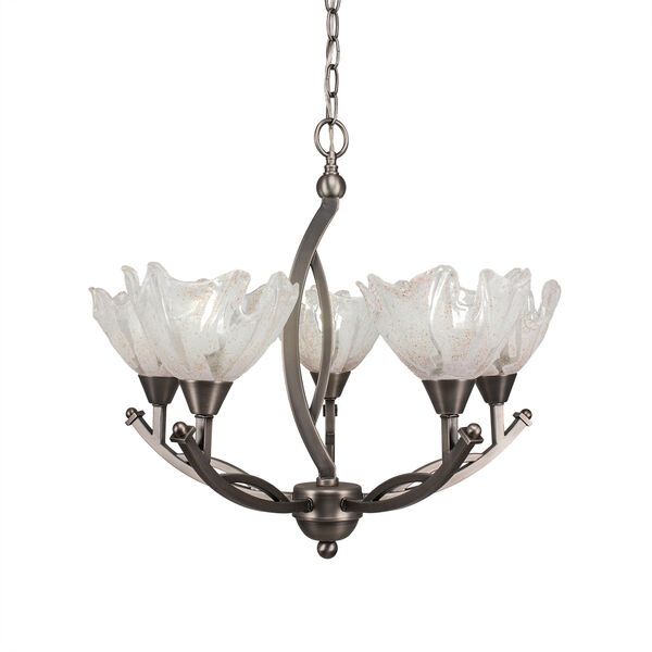 Bow Brushed Nickel Five-Light Chandelier with Italian Ice Glass, image 1