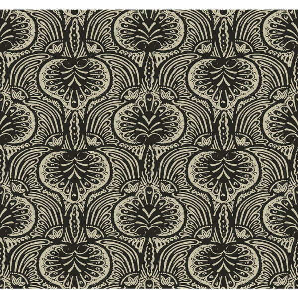 Ronald Redding Off White Black Lotus Palm Non Pasted Wallpaper - SWATCH SAMPLE ONLY, image 2