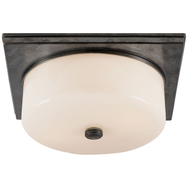 Newhouse Circular Flush Mount in Bronze with White Glass by Thomas O'Brien, image 1