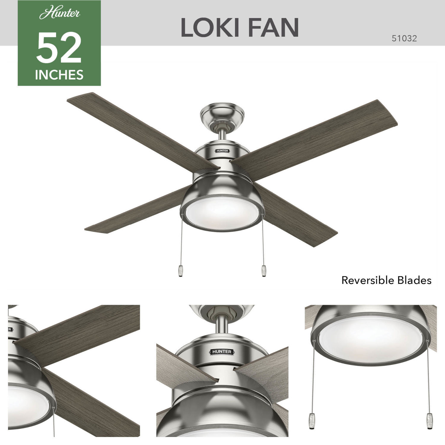 Hunter Loki 52 LED Loki 52" 4 Blade LED Ceiling Fan Nickel 