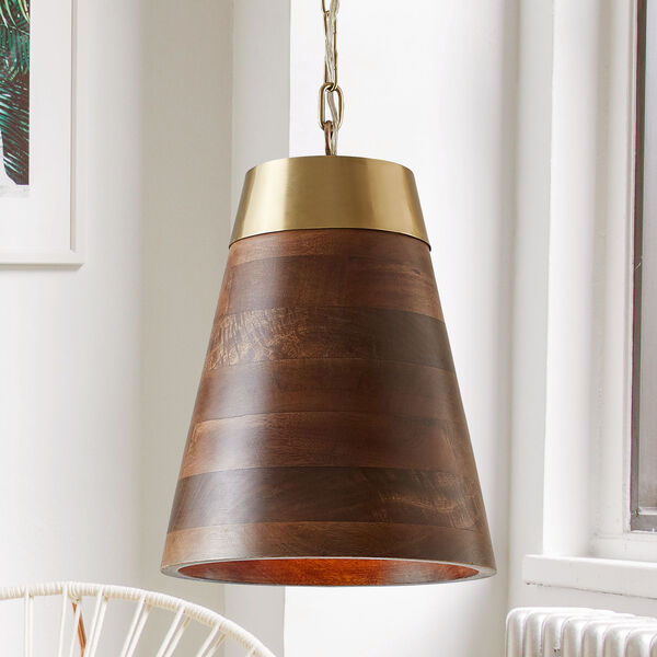 Independent Wood and Brass One-Light Pendant, image 2