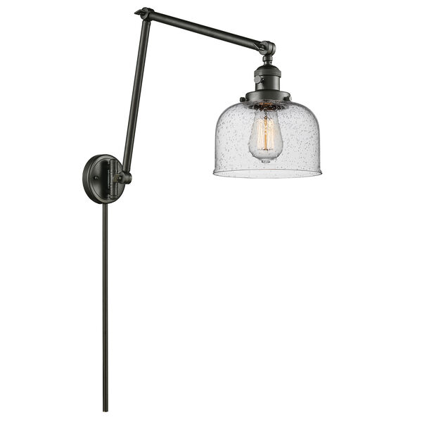 Large Bell Oiled Rubbed Bronze 30-Inch LED Swing Arm Wall Sconce with Seedy Dome Glass, image 1