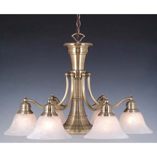 Standford Antique Brass Six-Light Chandelier with Downlight, image 1