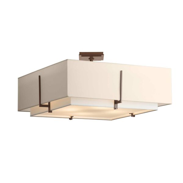 Exos Bronze Four-Light Semi Flush Mount with Natural Linen Outer Shade, image 1