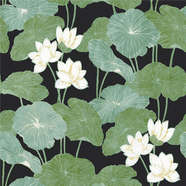 Lily Pad Black And Green Peel And Stick Wallpaper – SAMPLE SWATCH ONLY, image 1
