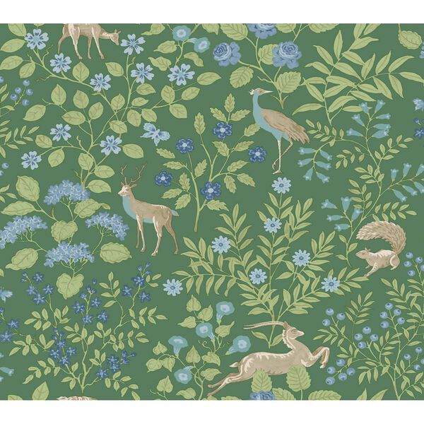 Woodland Floral Meadow Green Peel and Stick Wallpaper, image 2