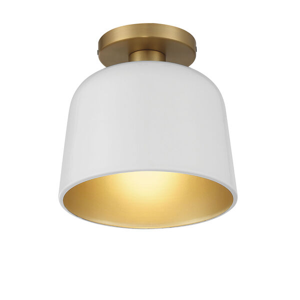 Chelsea White with Natural Brass One-Light Semi-Flush Mount, image 4