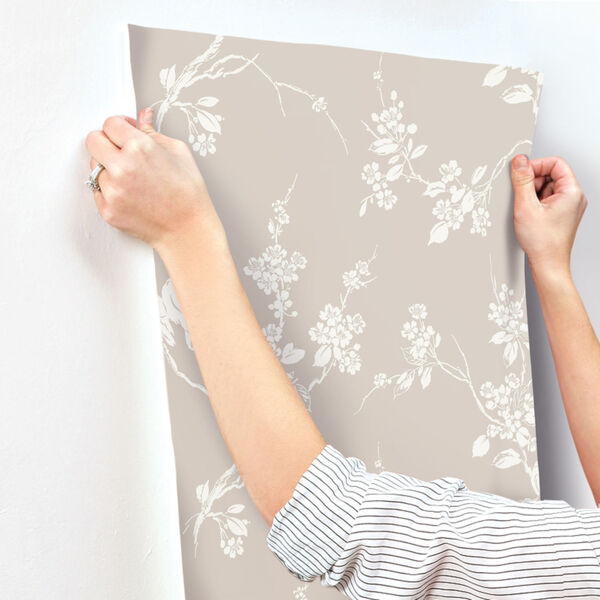 Silhouettes Taupe Imperial Blossoms Branch Wallpaper, image 5