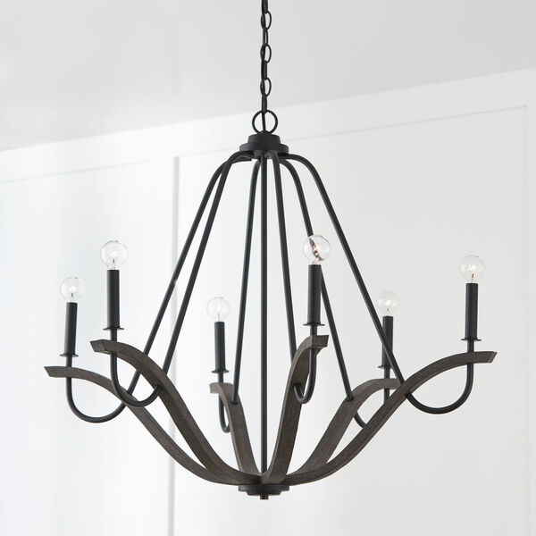 Clive Carbon Grey and Black Iron Six-Light Chandelier, image 4