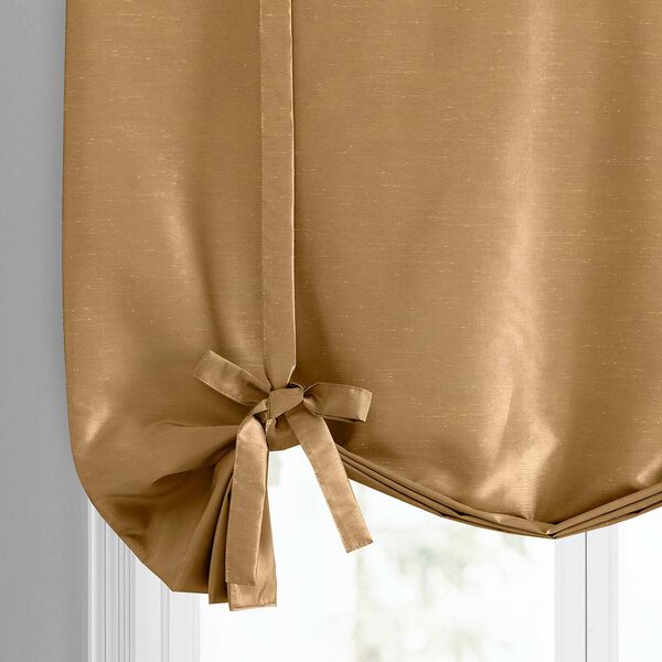 Flax Gold Vintage Textured Faux Dupioni Silk Tie-Up Window Shade Single Panel, image 6