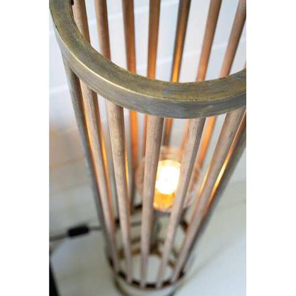 Brass Round and Wood Cylinder Floor Lamp, image 2