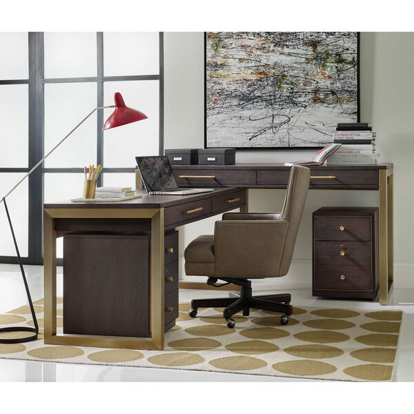 Curata Dark Wood and Gold Short Left, Right, Freestanding Desk, image 3