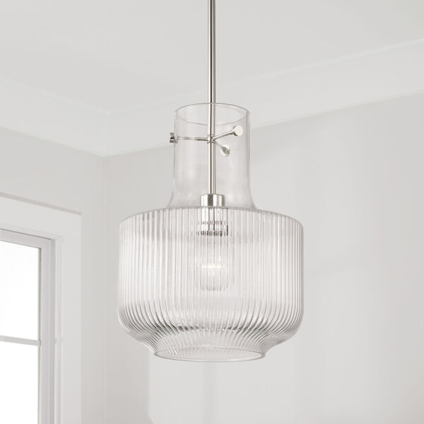 Nyla Polished Nickel One-Light Pendant with Clear Fluted Glass, image 5