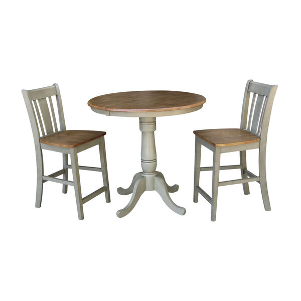 San Remo Hickory and Stone 36-Inch Hardwood Round Extension Dining Table With Counter Height Stools, Three-Piece, image 1