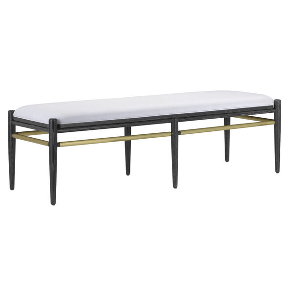 Visby Cerused Black and Brushed Brass Muslin Bench, image 1
