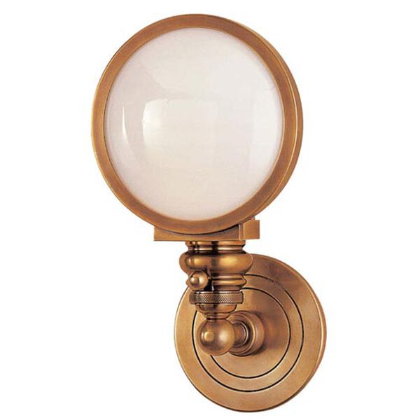 Boston Head Light Sconce in Hand-Rubbed Antique Brass with White Glass by Chapman and Myers, image 1