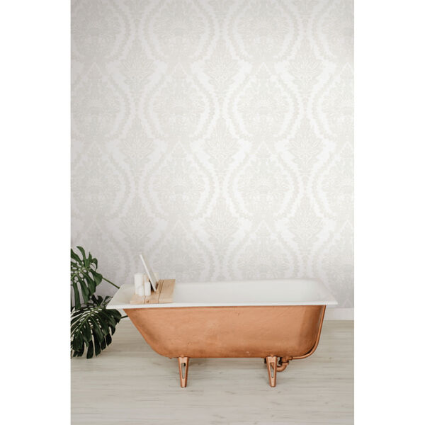 Ronald Redding Handcrafted Naturals White and Beige Heritage Damask Wallpaper, image 2