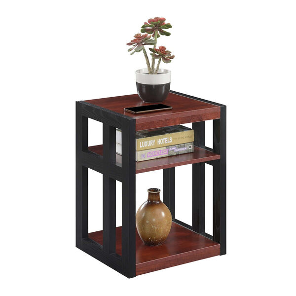 Monterey Cherry and Black End Table with Shelves, image 3
